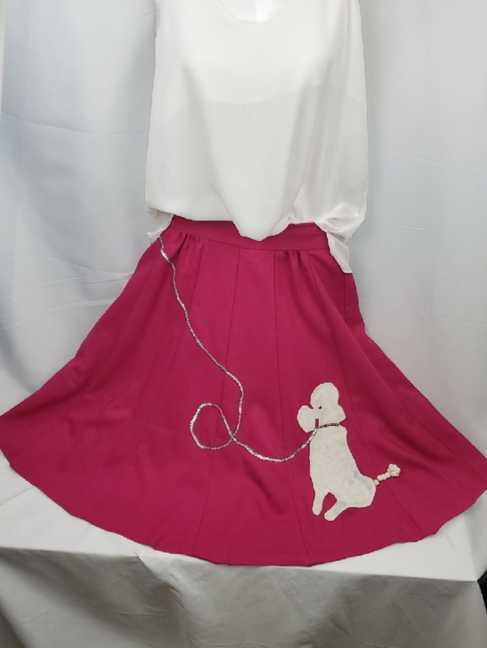 Fuchsia Circle Skirt with Poodle Appliqué